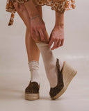 <p>L’espadrille compensée , toujours actuelle</p>